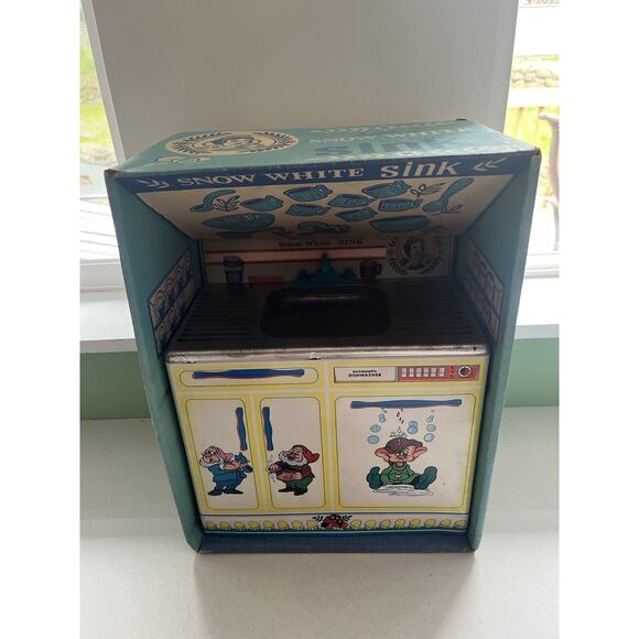 Vintage Wolverine Disney Snow White Seven Dwarfs Tin Play Sink Dishwasher - NEW - Picture 1 of 16